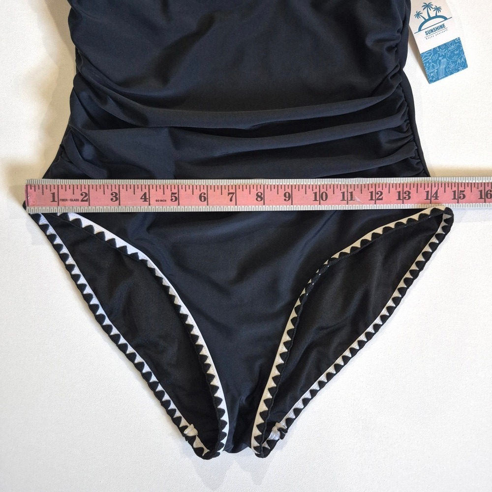 Sunshine One Piece Tummy Control Swimsuit Black Rickrack Ruffle Sleeve Ruching - Picture 3 of 9